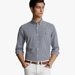 Polo Ralph Lauren Gingham Dress Shirt Mens 16.5 34/35 Black White Long Sleeve